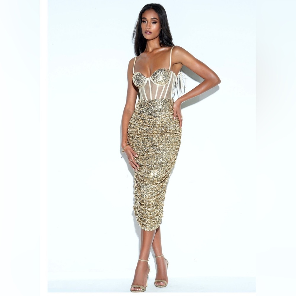 Gold Sequin Midi Dress
